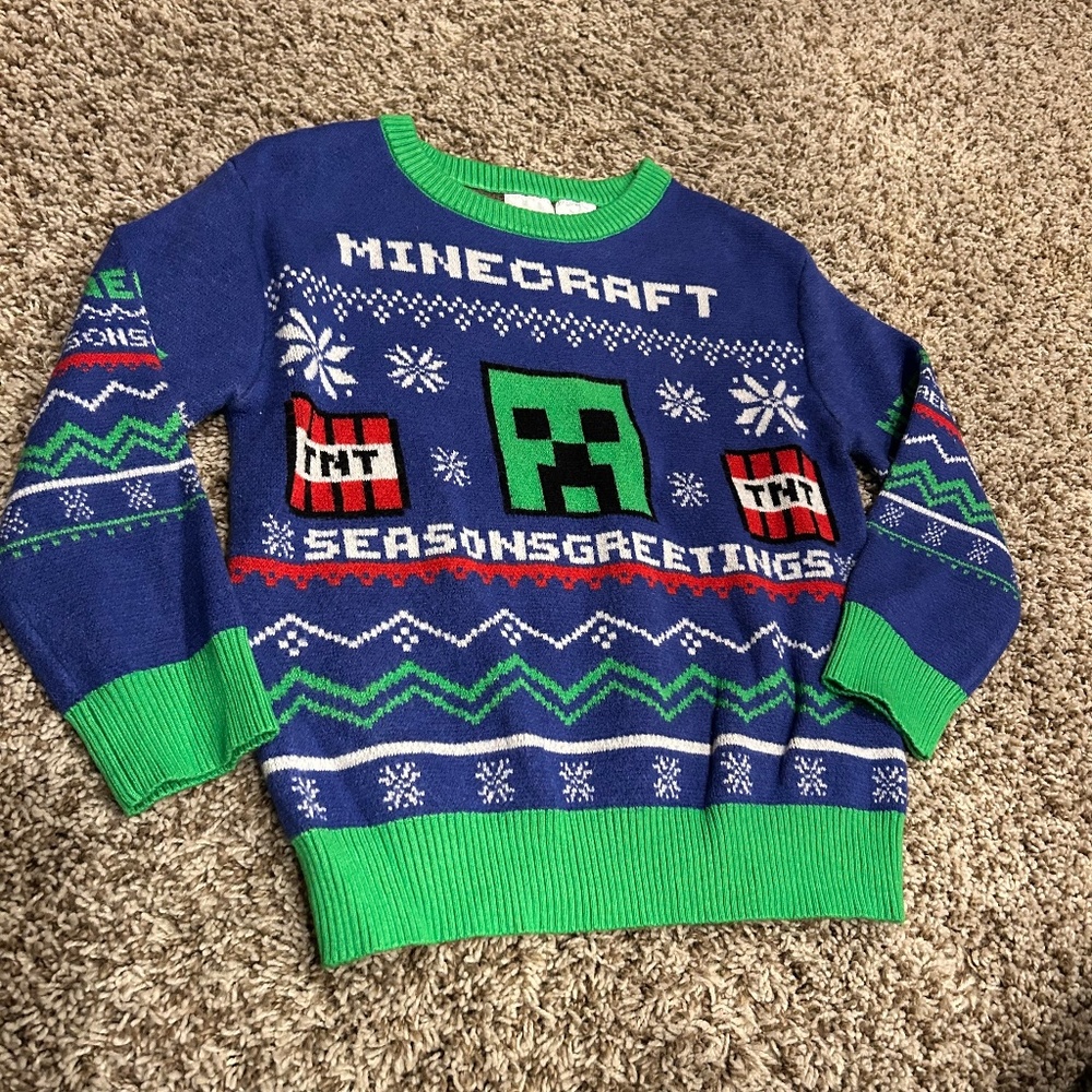Minecraft Seasons Greetings Christmas Sweater Kids Creeper TNT